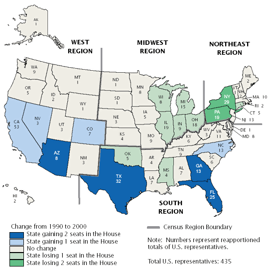 Map of apportionment of the U.S. House of Representatives for the 108th Congress