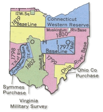 Detail of Principal Meridians and Base Lines map showing Ohio.