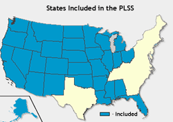 Map of states included in the Public Land Survey System 