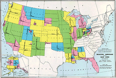 Map of and link to Principal Meridians and Base Lines, Bureau of Land Management