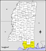 Map of Declared Counties for Disaster 1382