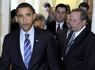 Obama analizó el plan de rescate financiero con los líderes de la mayoría demócrata (Foto AP).
