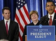 Obama junto a Geithner cuando fue elegido para el puesto (Foto AP).