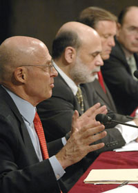 Photo: Secretary Paulson spoke to Warren Buffet about corporate governance, transparent financial reporting, investor protection and many other issues affecting U.S. markets at Treasury's Capital Markets Competitiveness Conference in March. 