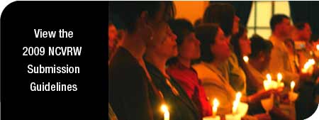 Photo of Candlelight Ceremony shows rows of participants holding lit candles that says View the 2009 NCVRW Submission Guidelines