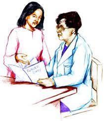Imagen de una mujer y su doctor mirando un a Diario de Vejiga
