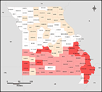 Map of Declared Counties for Disaster 1412