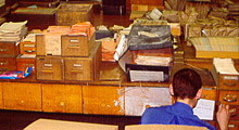 A portion of the archival materials after their transfer to the Holocaust Victims’ Information and Support Center.