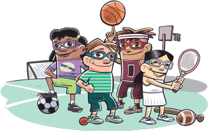 Healthy Vision Month 2008 cartoon kids with protective eyewear