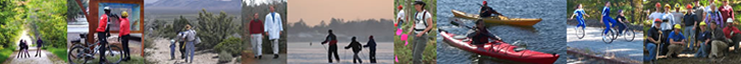 a montage of images showing hikers, bikers, paddlers, and open space on RTCA projects. 