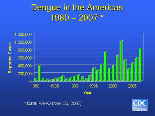 Graph: Reported Cases of Dengue in the Americas, 1980-1999