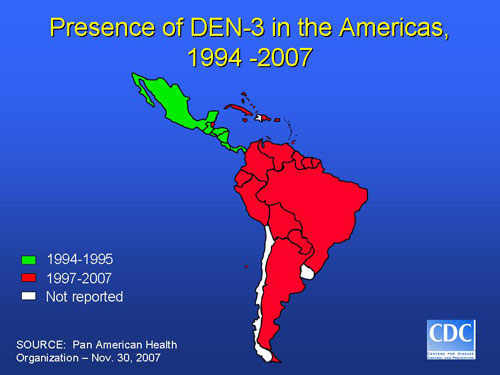Presence of DEN-3 in the Americas, 1994-2007