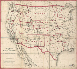 map showing routes of the Pacific railroad