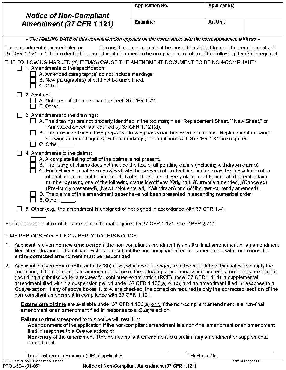 form ptol324 notice of non-compliant amendment (37 cfr 1.121)