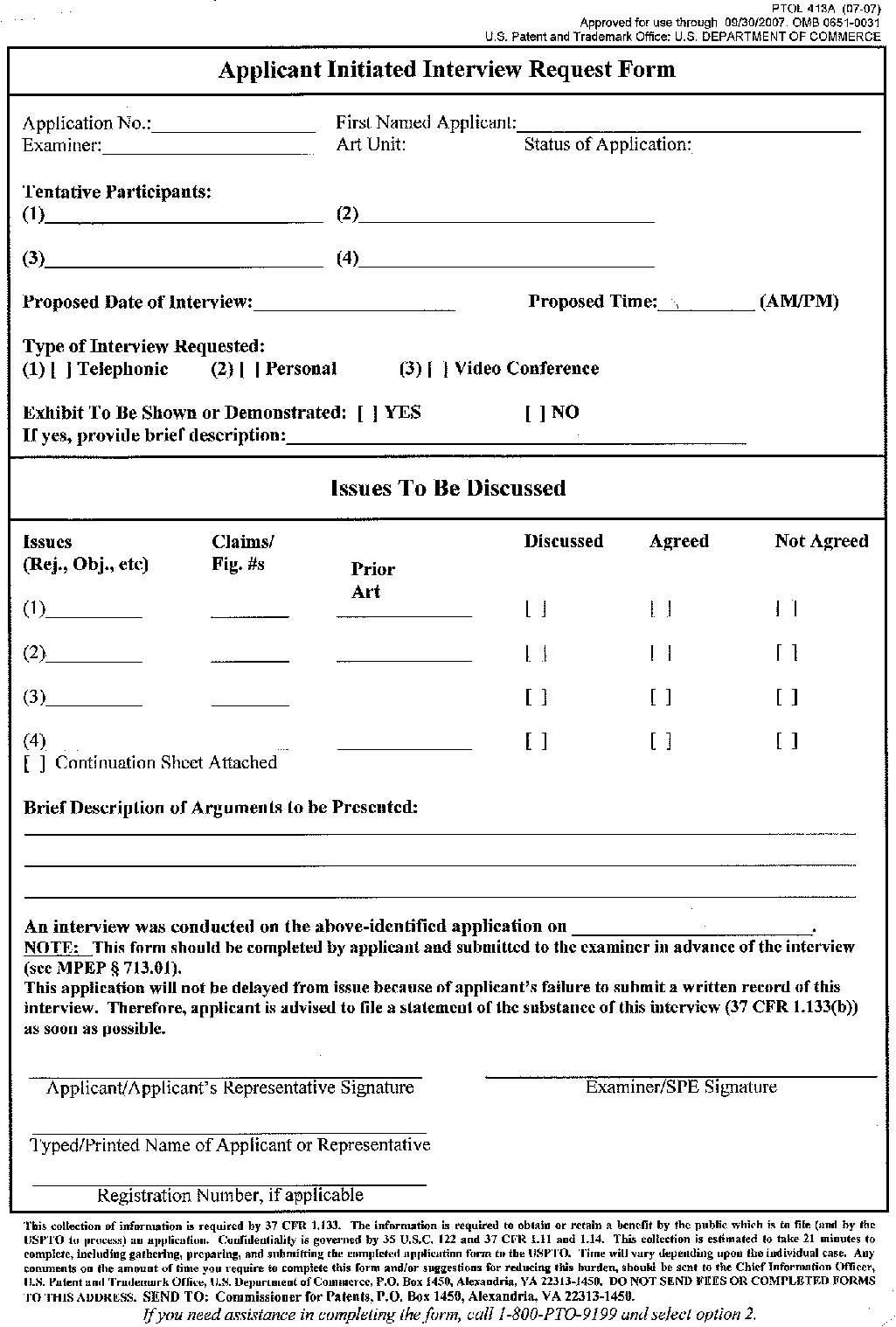 form ptol 413a applicant initiated interview request form