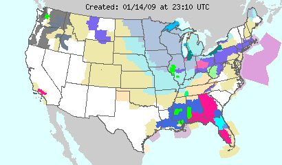 This image displays watches, warnings, statements and advisories issued by the National Weather Service