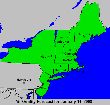 Today's Northeast Air Quality Forecast Map