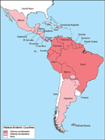 Malaria-endemic countries in the Western Hemisphere