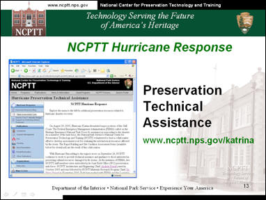 NCPTT Hurricane Response presentation screen shot.