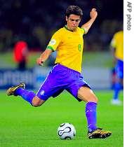 Brazilian midfielder Kaka kicks ball during game with Croatia
