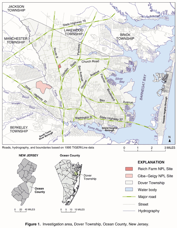 Figure 1. Investigation area, Dover Township, Ocean County, New Jersey.