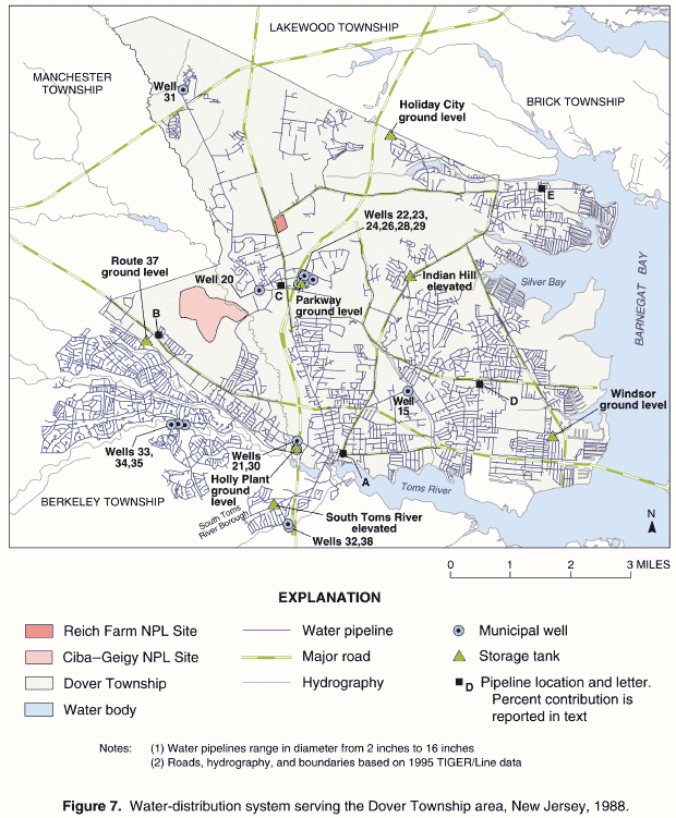 Figure 7. Water-distribution system serving the Dover Township area, New Jersey, 1988.