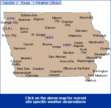 Iowa State Information - Click on the above map for current site specific weather observations