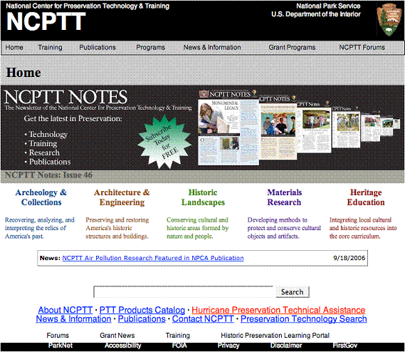 Current NCPTT home page design.