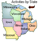 Activities by State with clickable points to go to specific state page