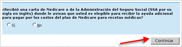 Example showing the 'Continue' button of the Medicare Prescription Drug Plan Finder tool.