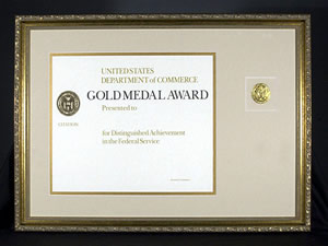 image of sample framed DOC Gold Medal Award