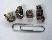 vermiculite mineral samples scale compared with paperclip