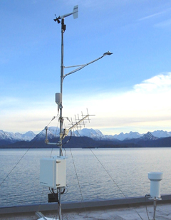 The weather station at Kachemak Bay NERR in Alaska was one of the first stations to telemeter data in a pilot project in 2006.