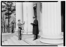 Men making architectural measurements of columns at the Kentucky School for the Blind.