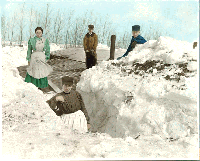 Group shoveling snow