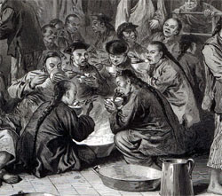 Sketch of Chinese men eating