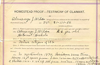 Almanzo Wilder's homestead proof