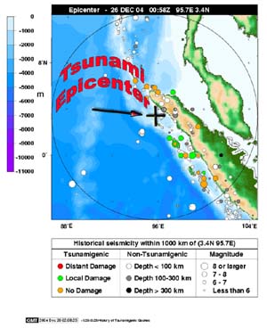 NOAA image of Indonesia tsunami epicenter map.
