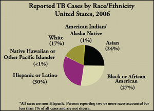 Reported TB Cases by race/ethnicity US 2006, click for text description.