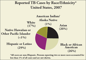 Reported TB Cases by Race/Ethnicity* United States, 2007. Click to view Text description.