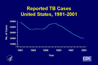 Slide 2: Reported TB Cases, United States, 1981-2001. Click here for larger image