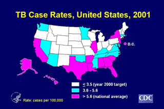 Slide 4: TB Case Rates, 2001. Click here for larger image