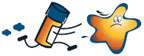 Illustration of pill bottle chasing a bacteria