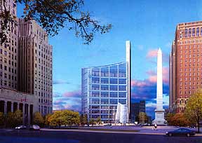 A drawing depicting the proposed Federal courthouse and its location, Buffalo, New York.