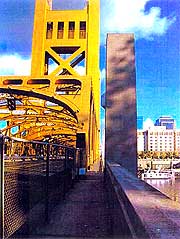 Looking down the sidewalk on Tower Bridge over the Sacramento River, California