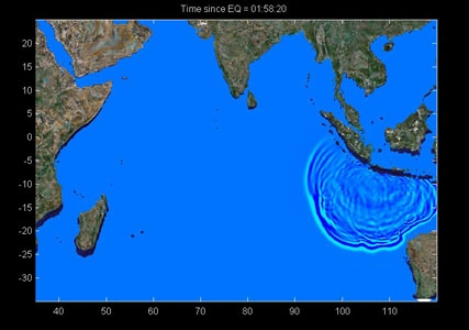 image of tsunami propagation after earthquake on July 17, 2006