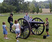 Union 'Living Historian' explains the workings of a cannon at Monocacy National Battlefield, 
Frederick, MD (photo NPS)
