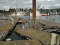 Damage to floating docks at the Citizens Dock boat basin