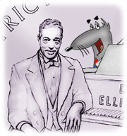 Image shows Flip and the part of the District of Columbia quarter that features Duke Ellington.