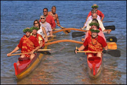 Maui Mayor Charmaine Tavares and Preserve America Chairman John Nau arrive at the Kihei site Hawaiian style.